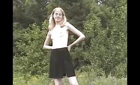 Blonde Woman Pisses Through Her Panties Outdoors