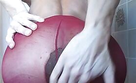 Woman Soils Her Tight Red Leggings with a Dark Load