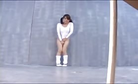 Japanese teen shitting in white swimsuit