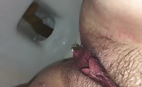 Creampied babe shitting in toilet