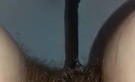 Hairy babe peeing and pooping