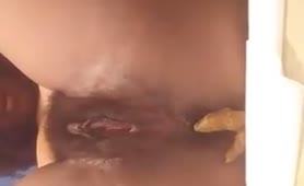 Spreading butt cheeks wide opened to poop