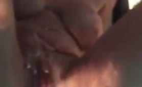 Blonde granny pees outdoor