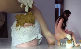 Male slave almost puked after eating poop
