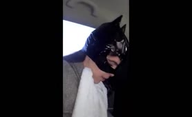 Masked teen eats poop