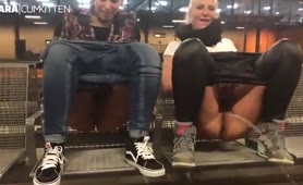 Two best friends pee together in public