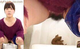 Asian milf with hairy cunt pooping in public toilet 