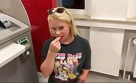 Curvy blonde farting and eating poop in the office 