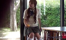 Japanese cute schoolgirl poops in the forest 