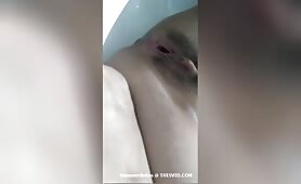 Cute chick with shaved pussy poops POV