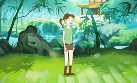 Lovely 3d cartoon girl shitting in the forest 