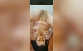 Nasty brunette pooping all over herself 