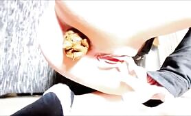 Girl shitting a very large turd while rubbing her clit 