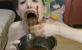 Nasty slut licking and eating shit 