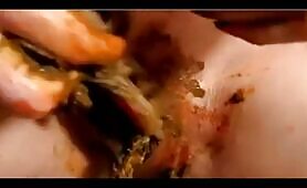 Busty lady ass smearing and ass toying solo 