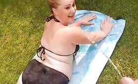 Sunbathing shower on a hot day