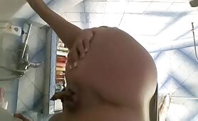 Aggressive woman pushes tub