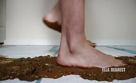 Barefoot woman shits and tramples