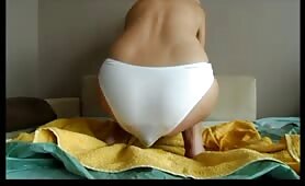 Blonde lady shits her white knickers