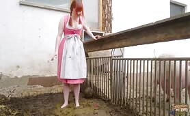 Woman has climax in pig shit