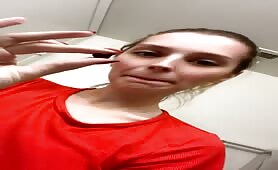 Curvy lady grabs shit straight out