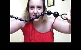 Italian Babe shits with anal beads