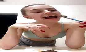 Lady uses toothbrush