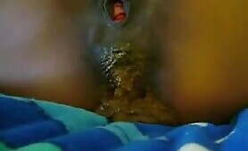 Blonde Woman Squats on Bed and Squirts Shit and Piss