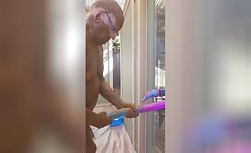 Blonde Woman Smears Shit on Her Back with a Hose