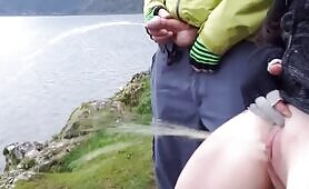 Two Blondes Piss and Squirt in Panties Outside