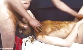 Blonde German Girl Smears Shit on Her Partner in Bedroom