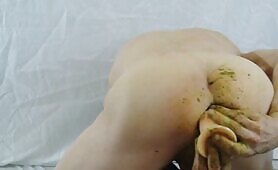 Blonde Girl Spreads Shit on White Sheets