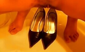 Brunette Pisses in High Heels and Poops on Bathroom Floor