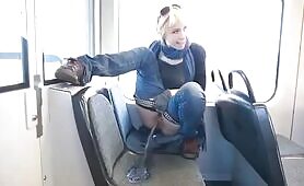 Woman Squats on Train Seat and Shits